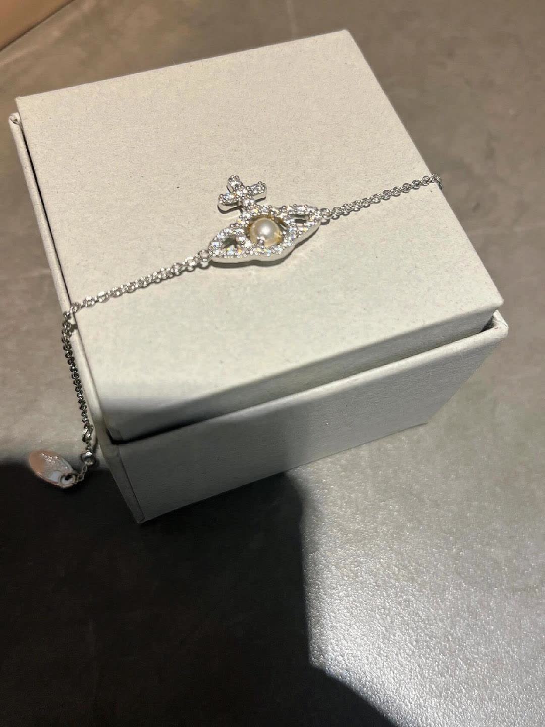 Vivienne Westwood Silver Evil Eye Bracelet with Pearl and Crystals